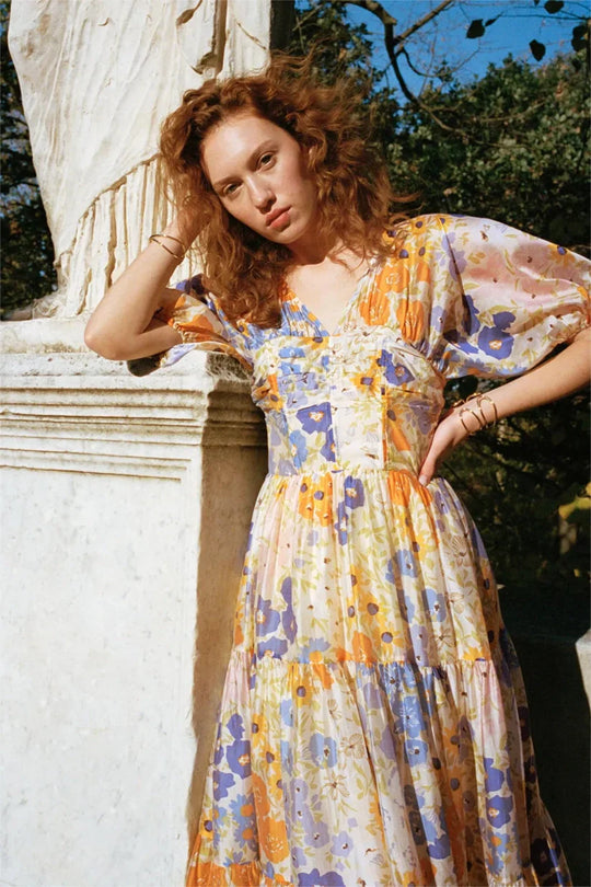 Cristina - Vestido maxi floral con manga abullonada