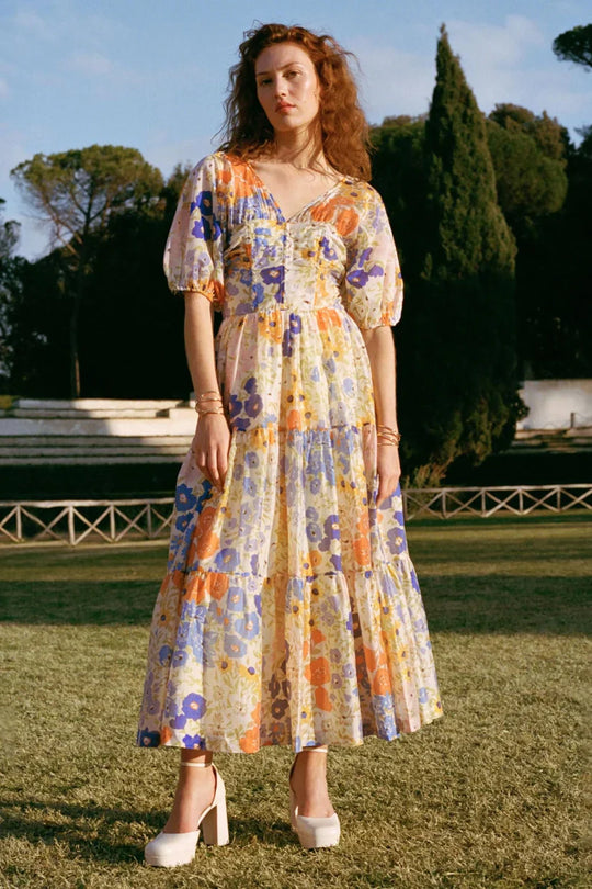 Cristina - Vestido maxi floral con manga abullonada