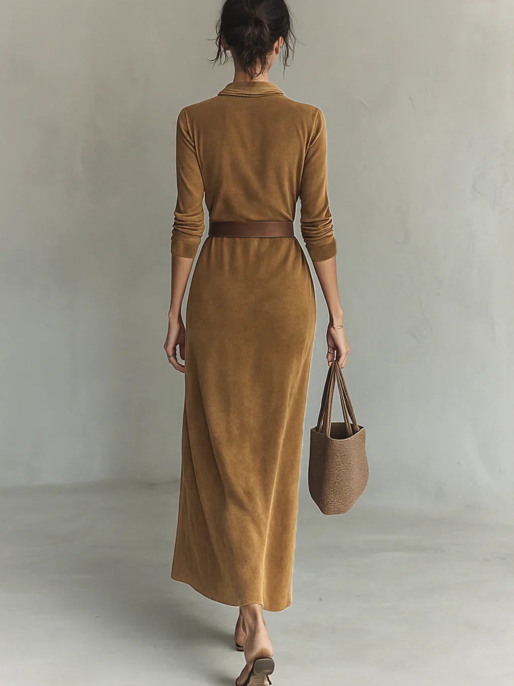 Elena - Vestido maxi de efecto ante con cinturón