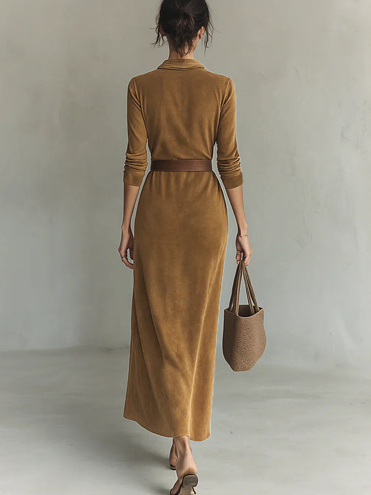 Elena - Vestido maxi de efecto ante con cinturón