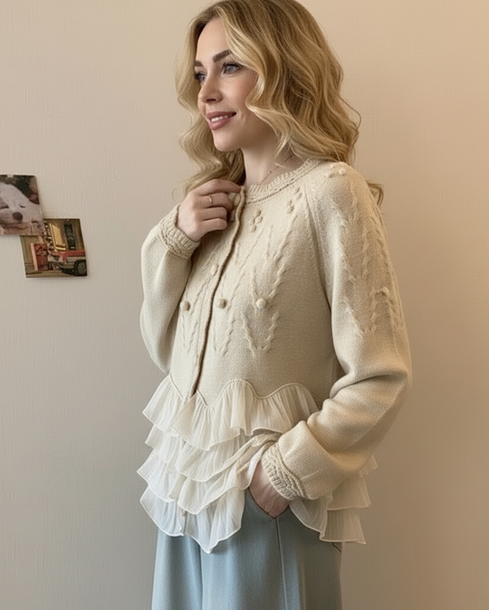 Nina – Cárdigan elegante con volantes