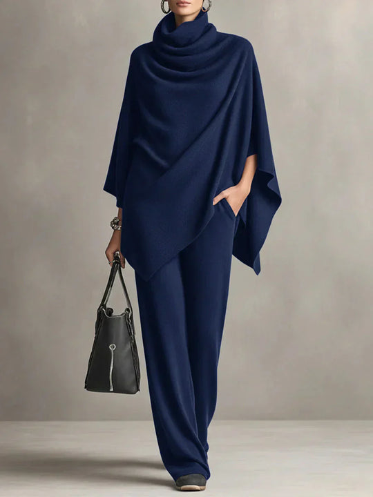 Juana – Conjunto elegante con poncho drapeado y pantalón
