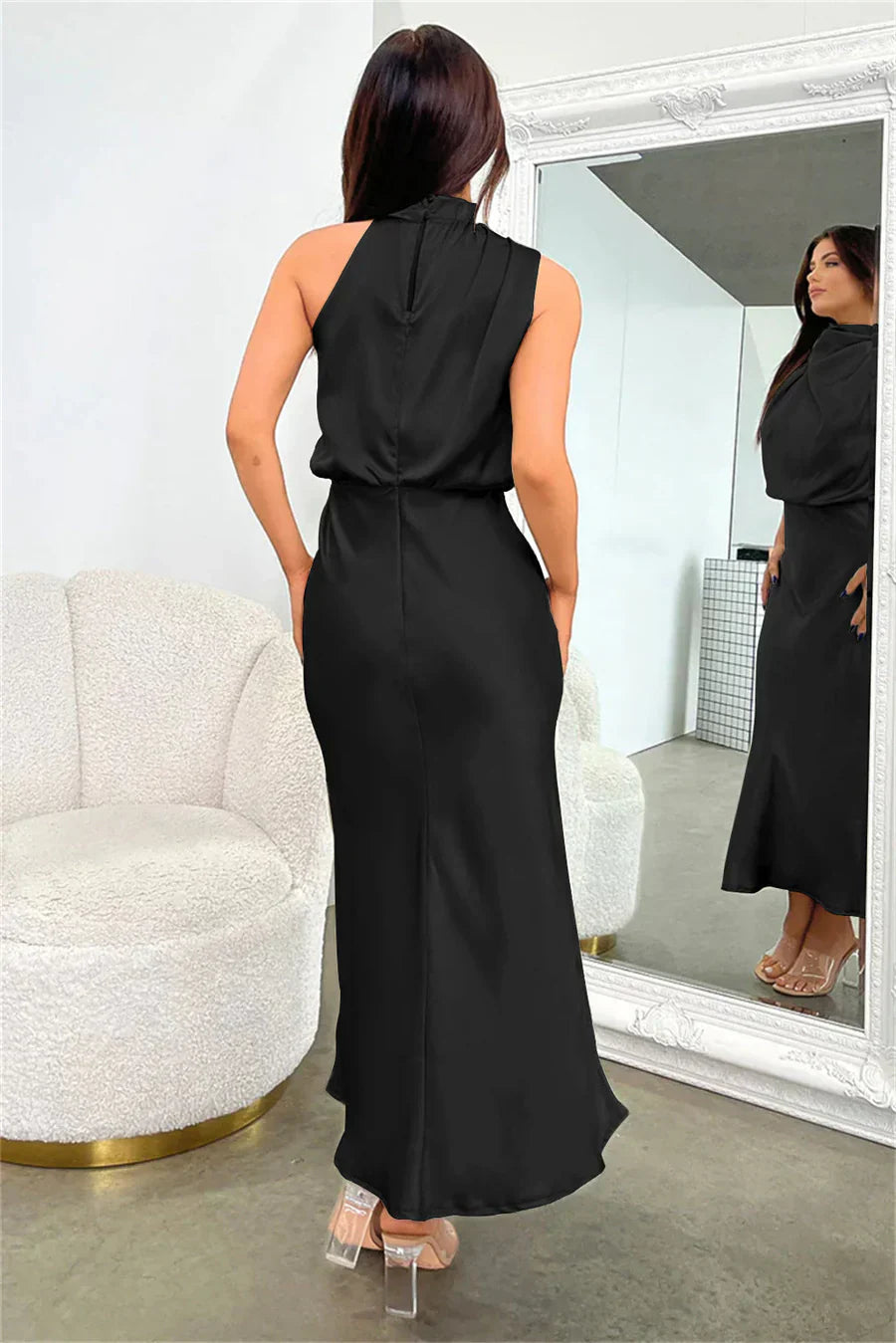 Beatriz - Vestido largo elegante con cuello drapeado