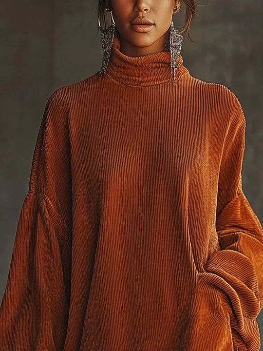Valeria - Vestido de pana naranja con borlas