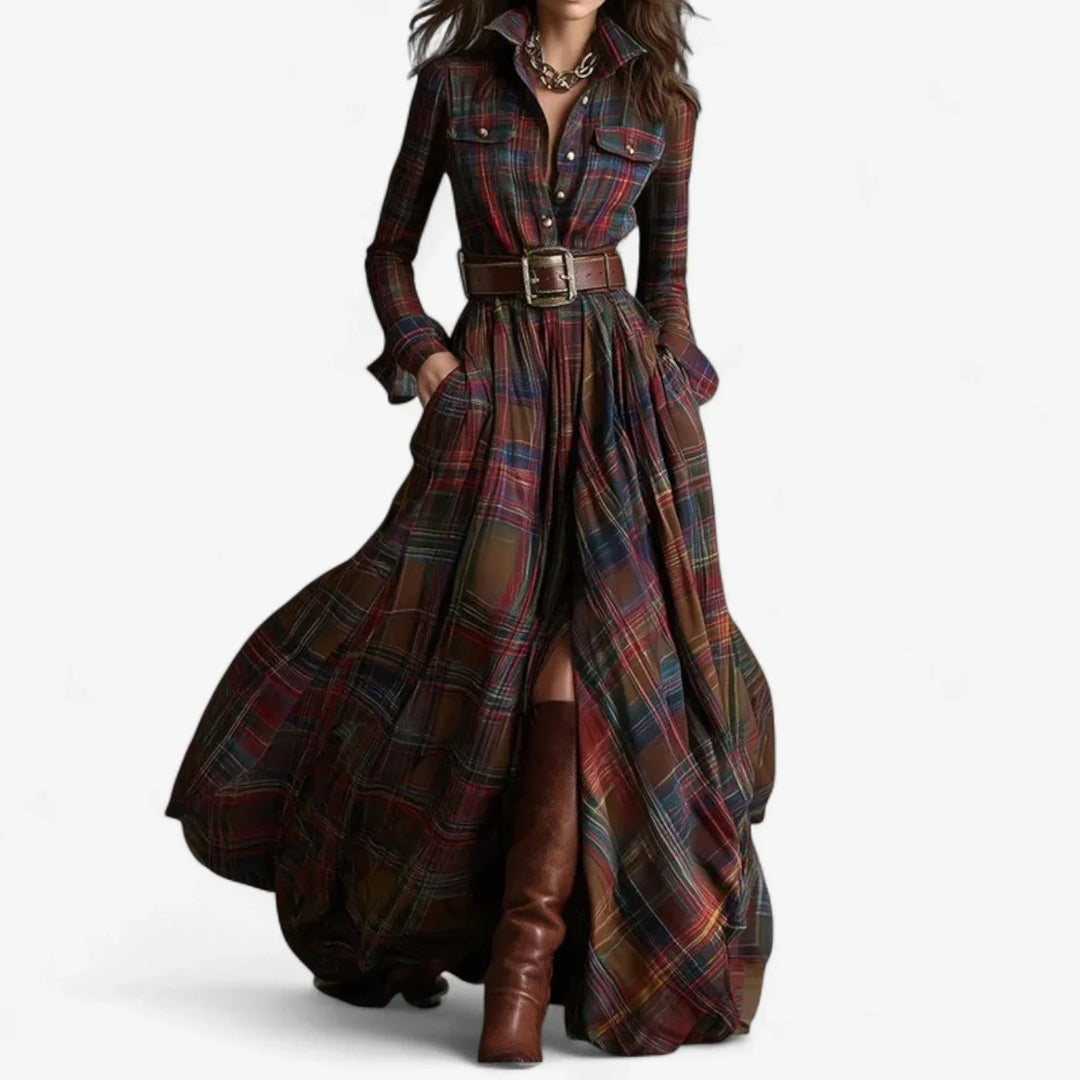 Barbara - Vestido maxi a cuadros atemporal