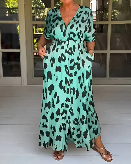 Candela™ | Elegante vestido largo con estampado de leopardo
