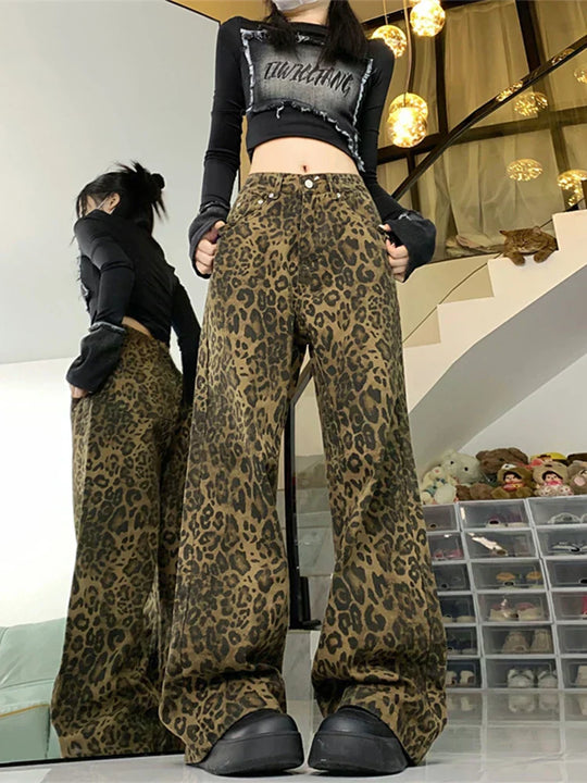 Anja | Jeans de Corte Amplio para Dama con Estampado de Leopardo