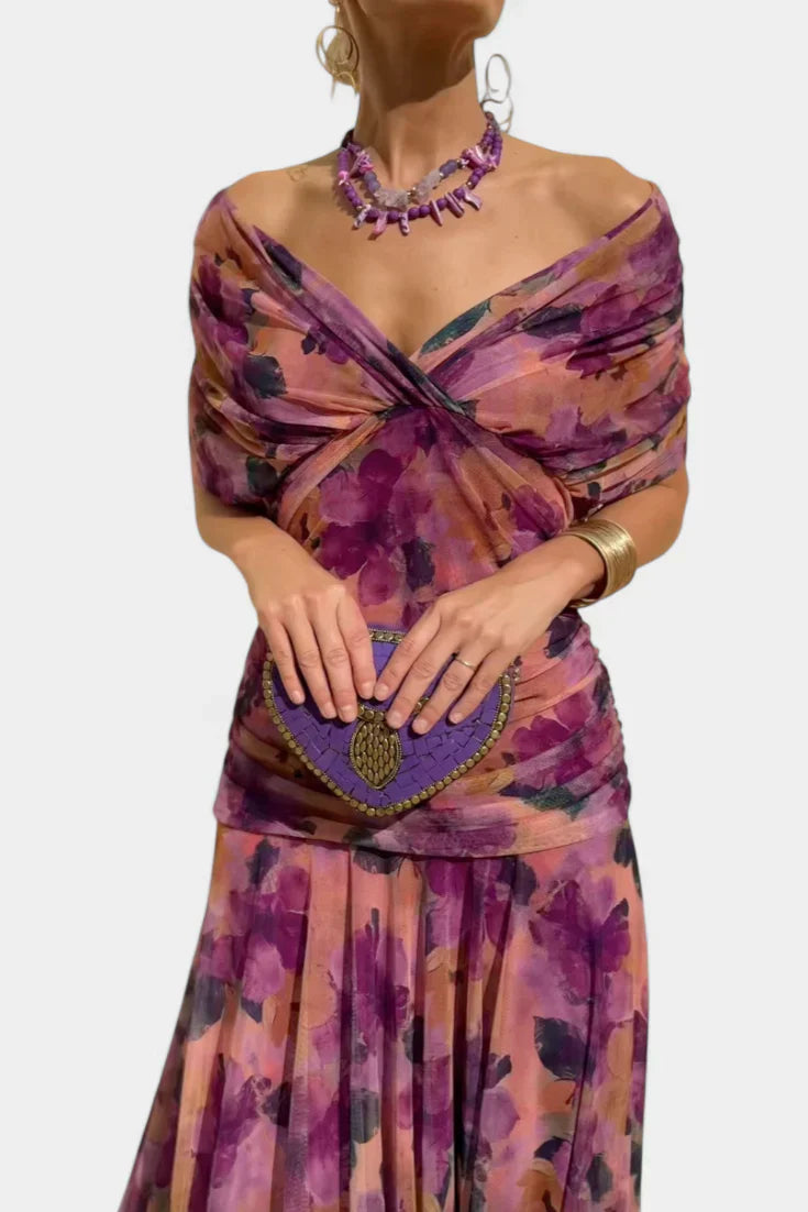 Alondra - Vestido largo con estampado floral de fantasía y escote en V