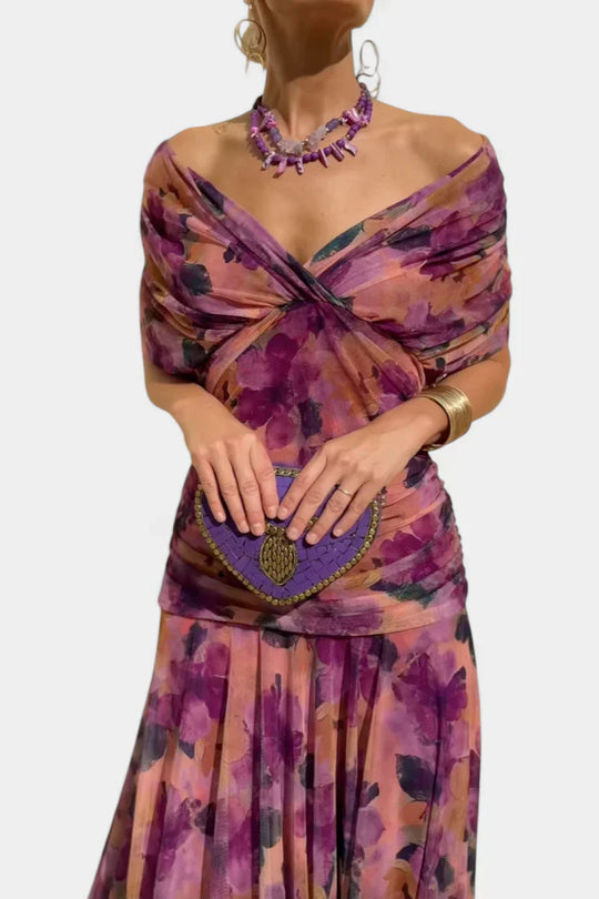 Alondra - Vestido largo con estampado floral de fantasía y escote en V