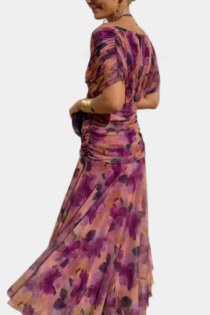 Alondra - Vestido largo con estampado floral de fantasía y escote en V