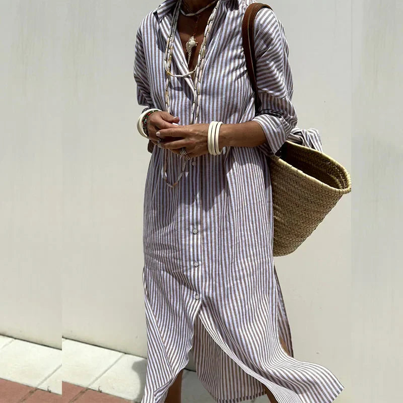 Pilar | Elegante vestido camisero a rayas