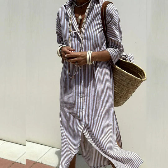 Pilar | Elegante vestido camisero a rayas