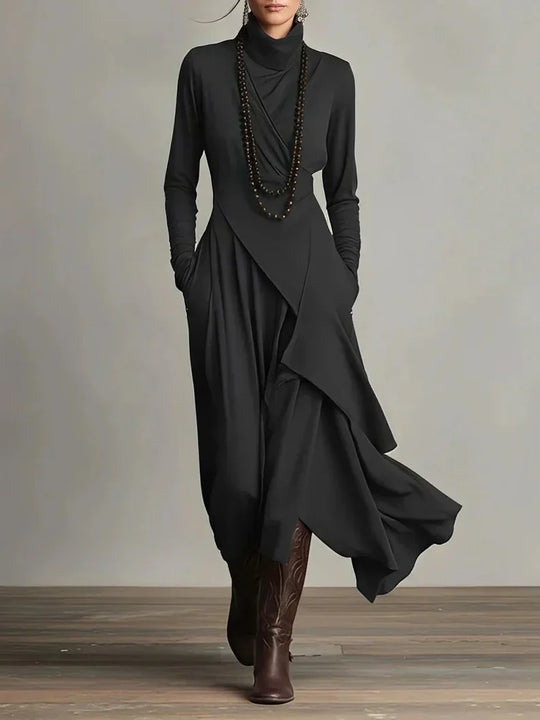 Nerea – Vestido maxi de cuello alto con diseño asimétrico