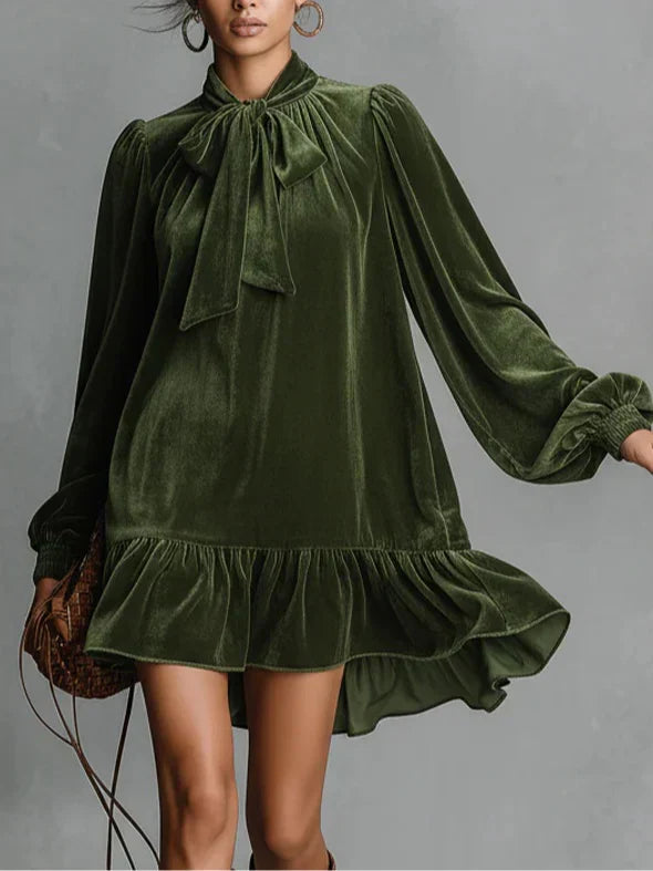 Lucía - Vestido mini de terciopelo con lazo en el cuello