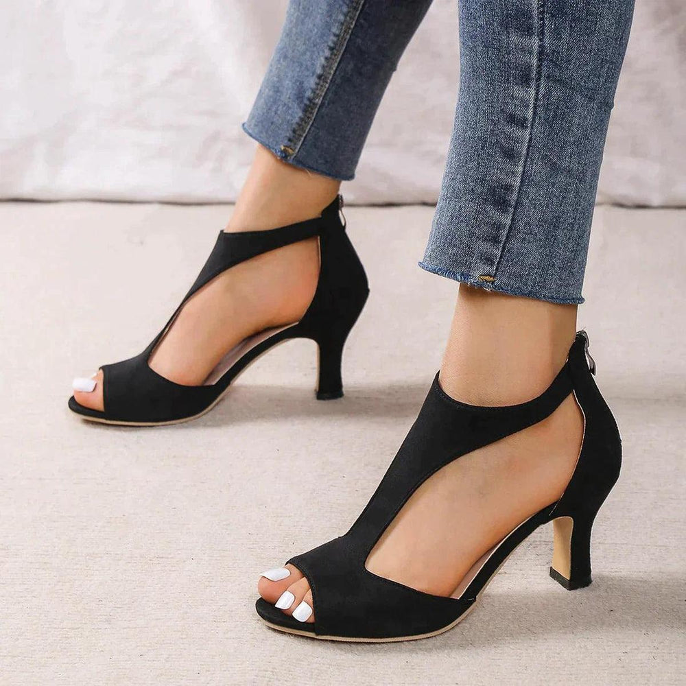 Annika | Tacones Altos para Damas con Punta Abierta y Cierre en la Parte Posterior