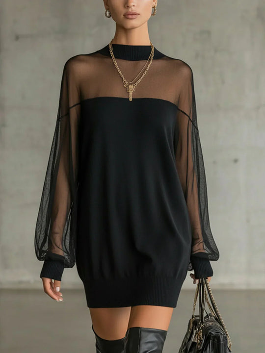 Susana – Minivestido negro con cuello alto y malla