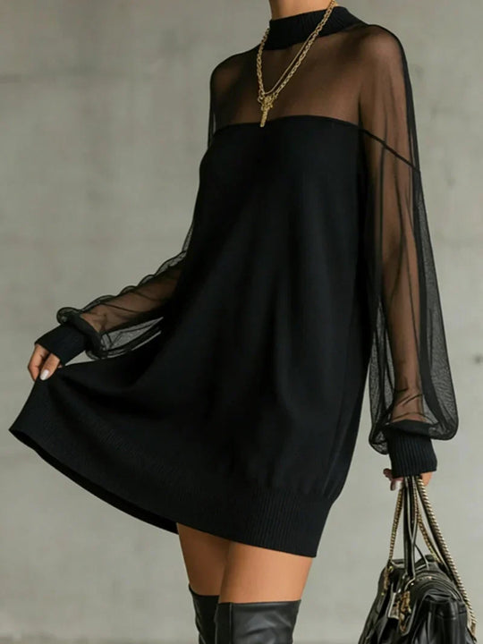 Susana – Minivestido negro con cuello alto y malla