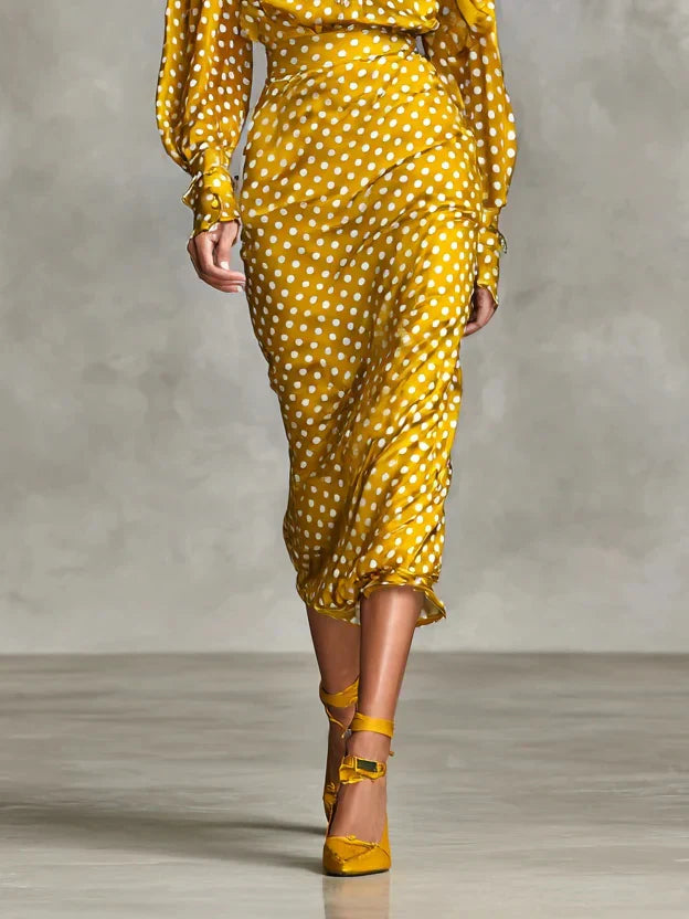 Juna - Conjunto de camisa y falda con lunares