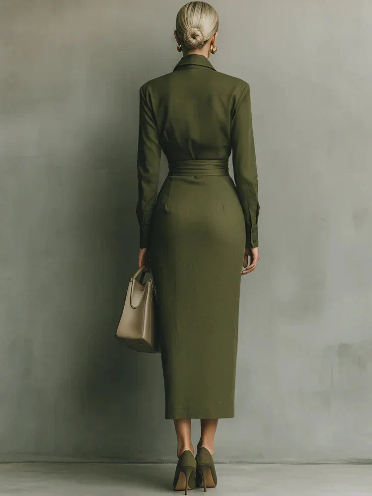 Irene - Vestido camisero largo con diseño cruzado en la cintura