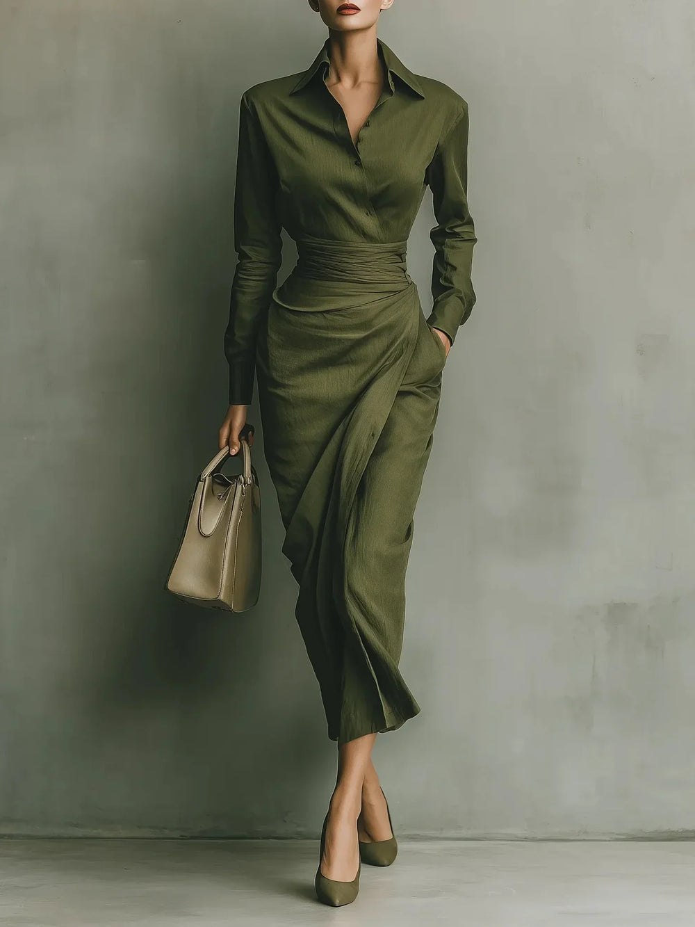 Irene - Vestido camisero largo con diseño cruzado en la cintura