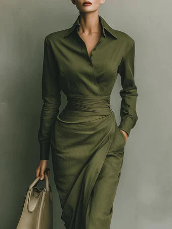 Irene - Vestido camisero largo con diseño cruzado en la cintura
