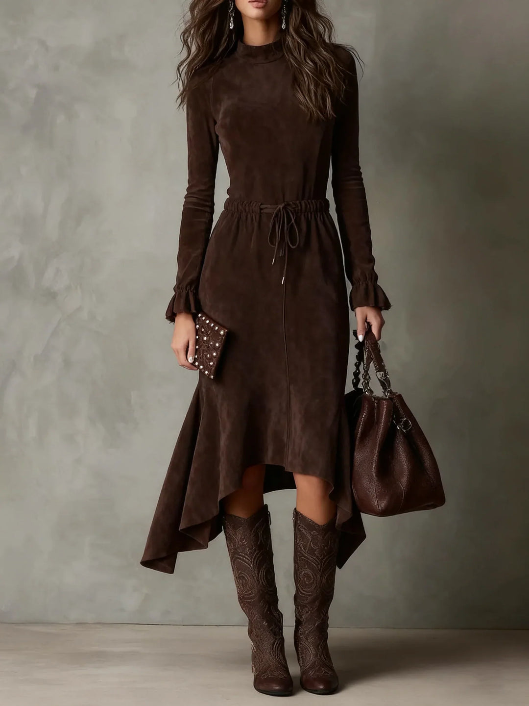 Marisela – Vestido midi de efecto ante