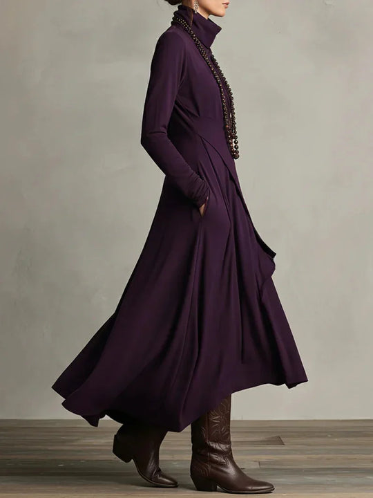 Nerea – Vestido maxi de cuello alto con diseño asimétrico
