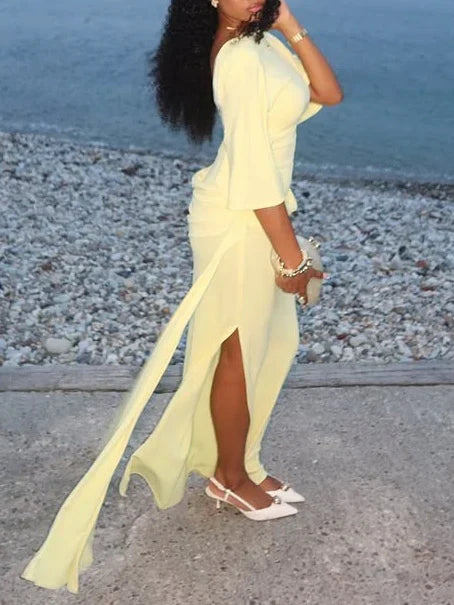 Gala - Vestido maxi con capa y espalda descubierta