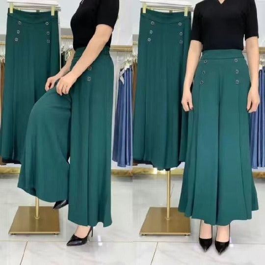 Adriana - Pantalón palazzo con cintura elástica y botones decorativos