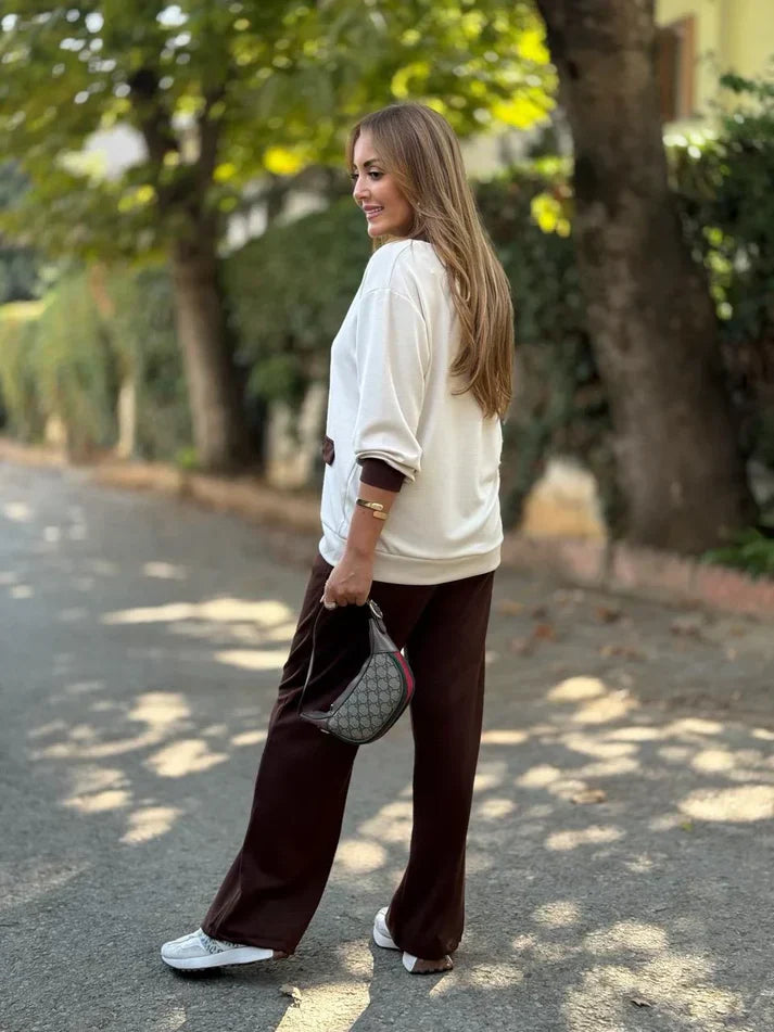 Tamara - Conjunto modal con cárdigan de contraste y pantalón amplio