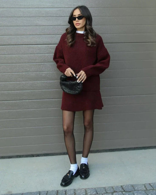 Lara - Conjunto de otoño de punto con jersey y falda