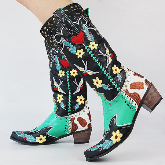 Elfriede | Botas de vaquero bordadas para damas con diseño de flores