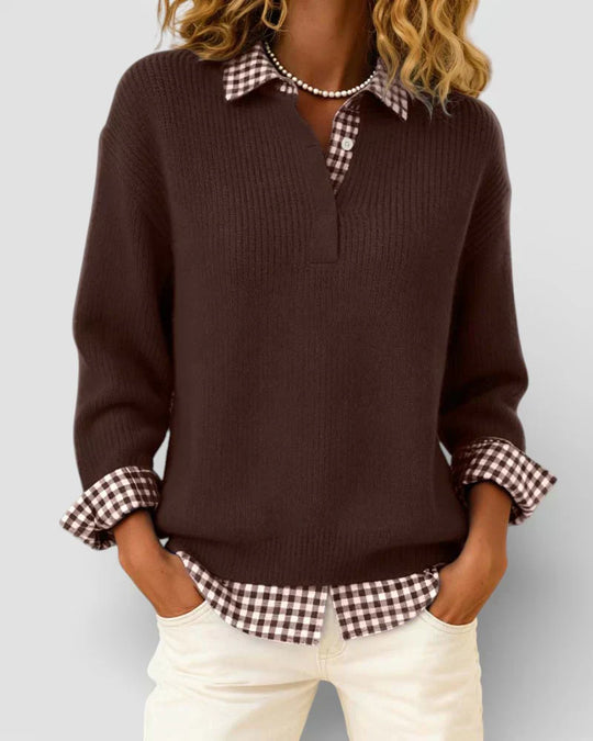 Berta – Jersey de punto con detalle de camisa a cuadros
