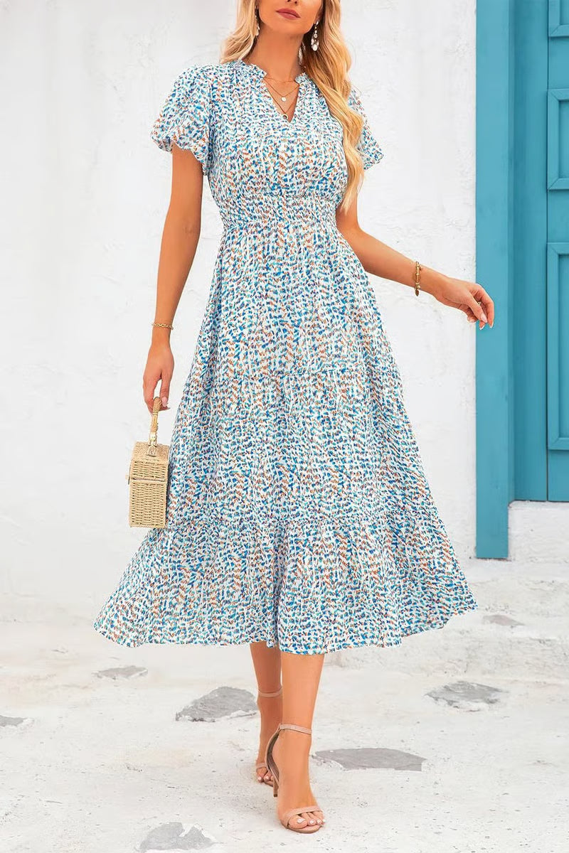 Mila - Vestido midi floral con cuello en V