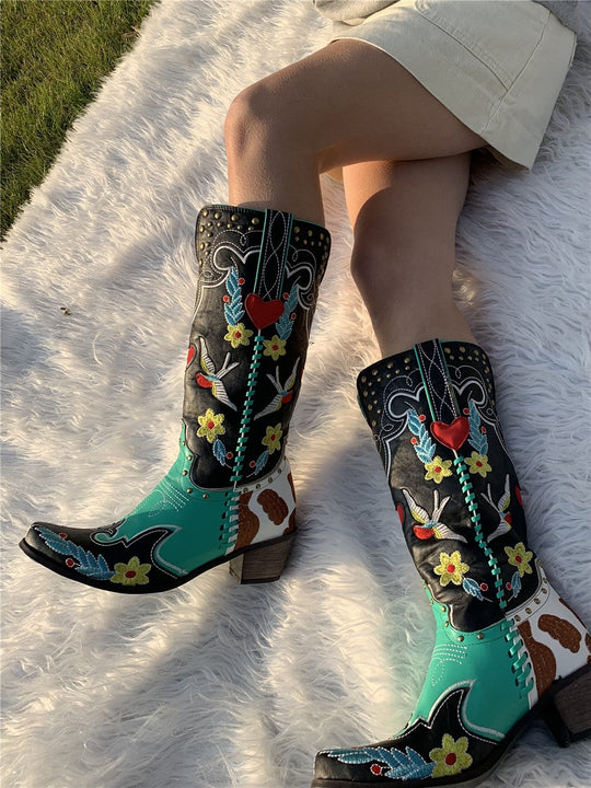Elfriede | Botas de vaquero bordadas para damas con diseño de flores