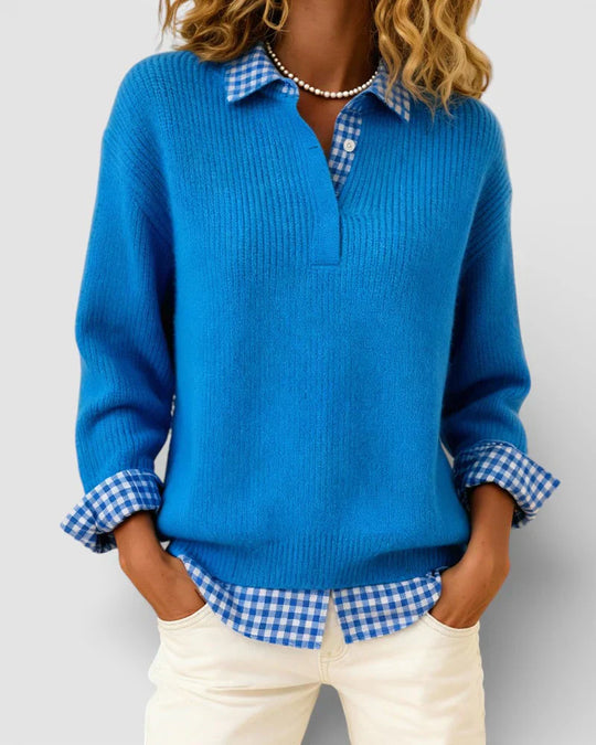 Berta – Jersey de punto con detalle de camisa a cuadros