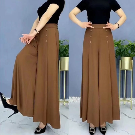Adriana - Pantalón palazzo con cintura elástica y botones decorativos