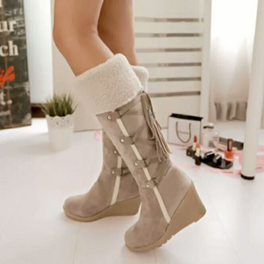 Bettina | Botas de cuña para mujer con borde de piel