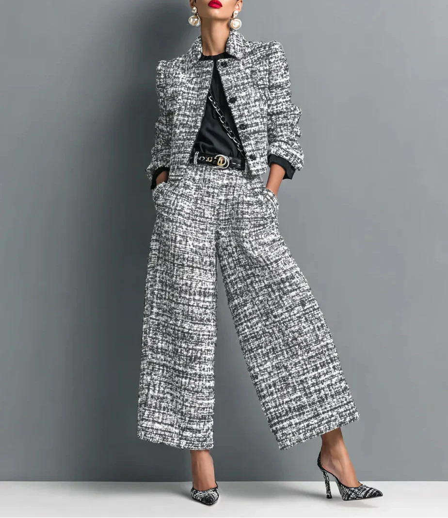 Leina – Conjunto elegante de chaqueta y pantalón en tweed