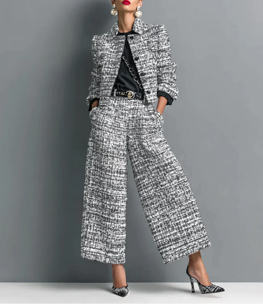 Leina – Conjunto elegante de chaqueta y pantalón en tweed