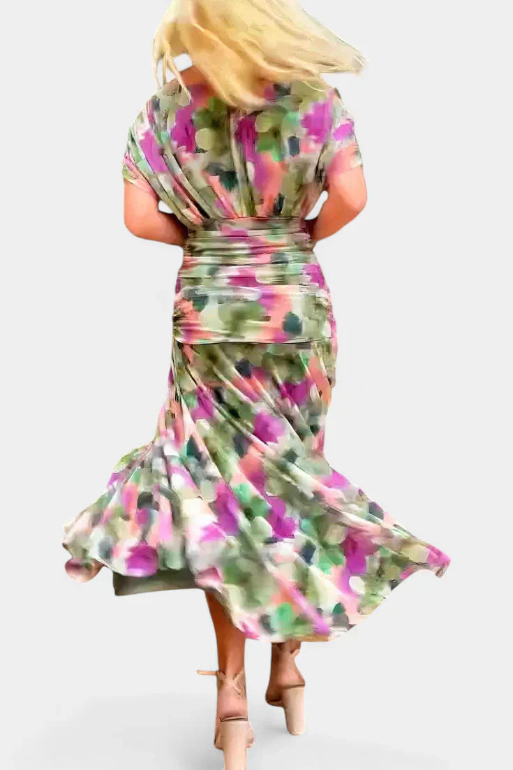 Alondra - Vestido largo con estampado floral de fantasía y escote en V