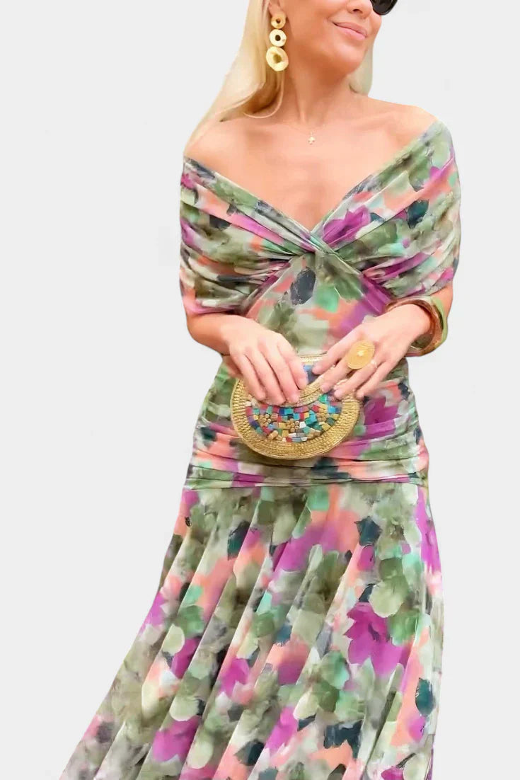 Alondra - Vestido largo con estampado floral de fantasía y escote en V