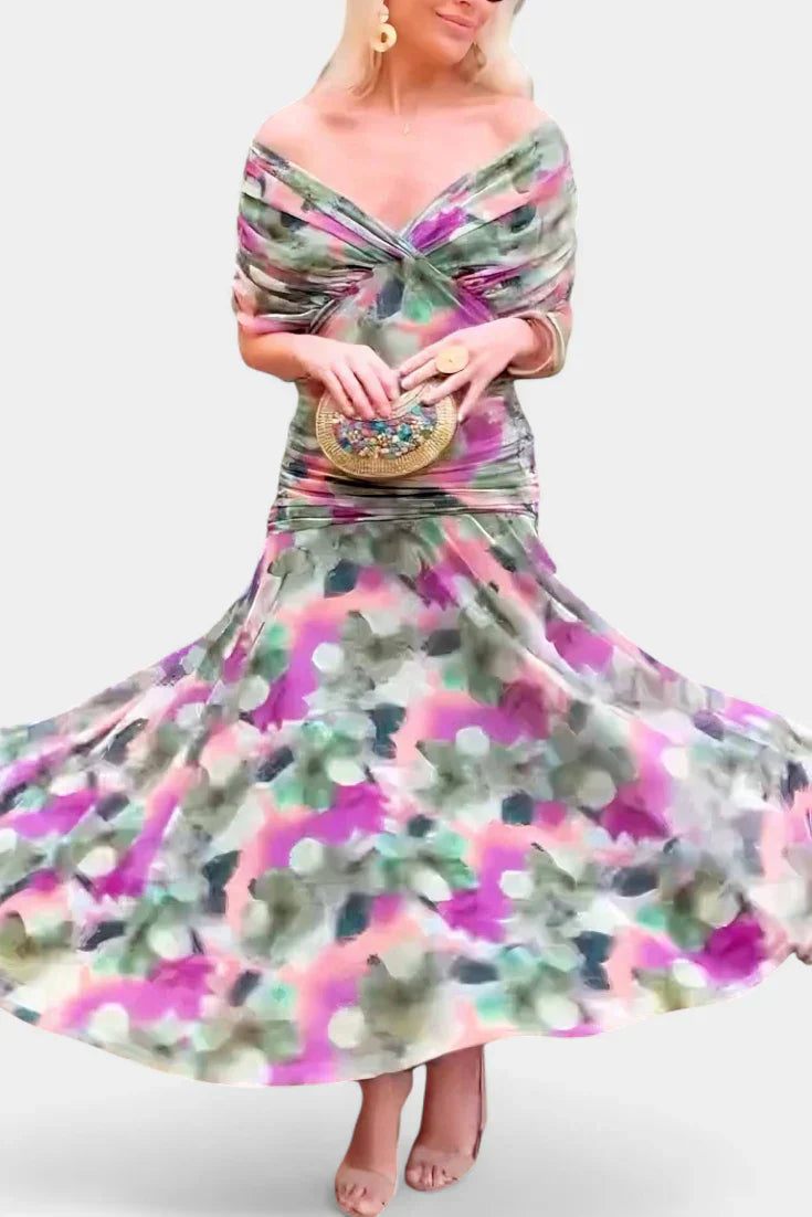 Alondra - Vestido largo con estampado floral de fantasía y escote en V