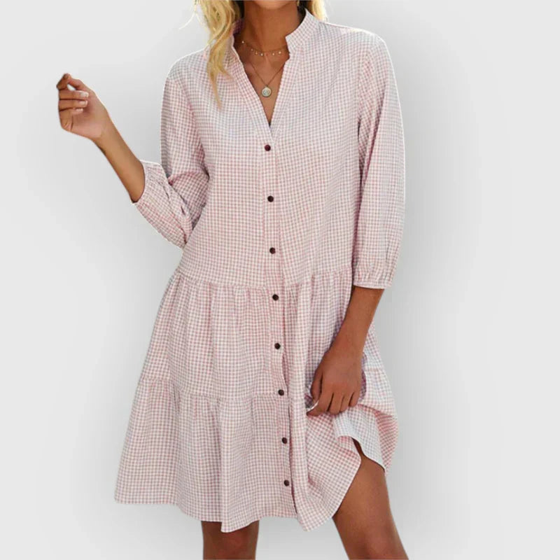 Miriam™ | Vestido camisero de cuadros con manga 3/4