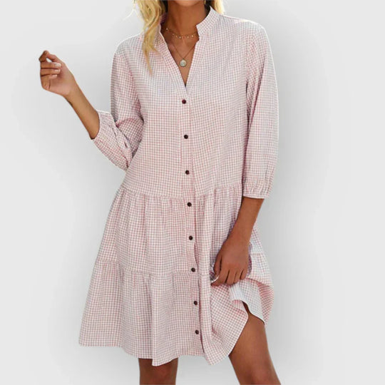 Miriam™ | Vestido camisero de cuadros con manga 3/4