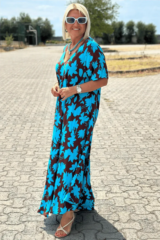 Nayra™ Vestido Largo Floral con Corte Amplio y Escote en V