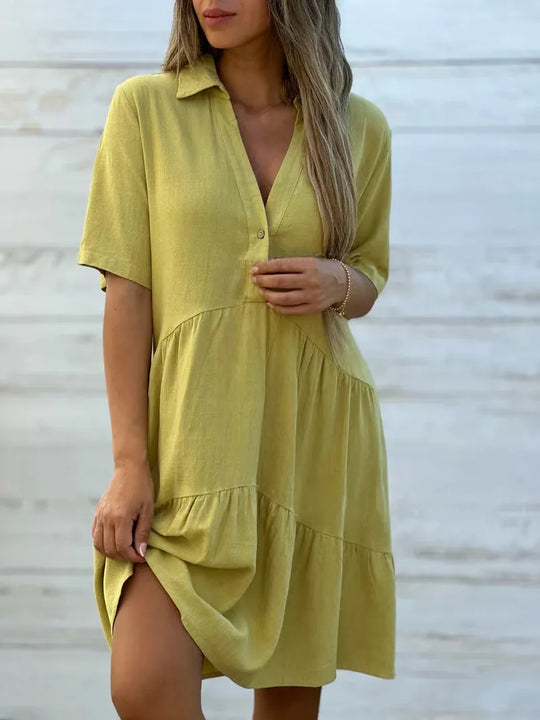 Mirella™ – Vestido Camisero Corto y Fluido
