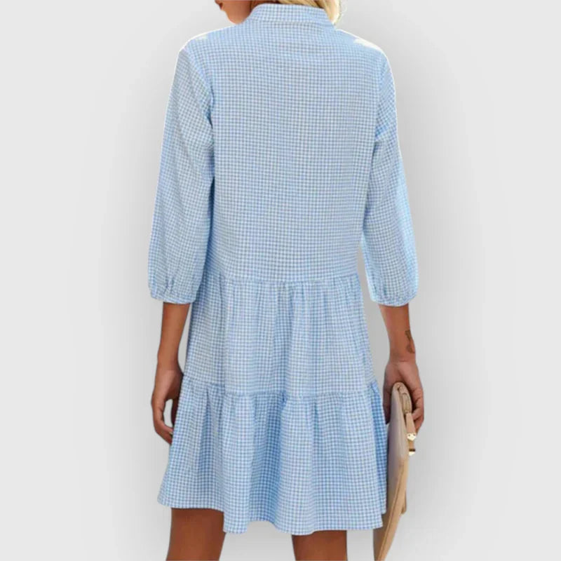 Miriam™ | Vestido camisero de cuadros con manga 3/4