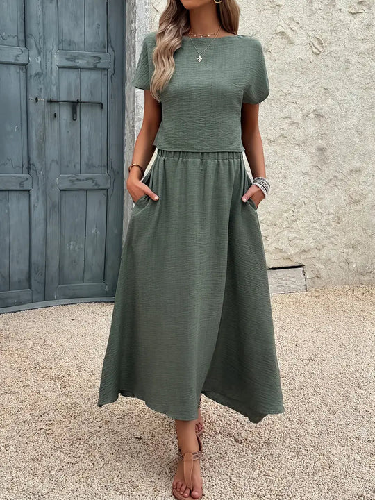 Malena™ | Conjunto fluido de top y falda midi con efecto elegante y relajado