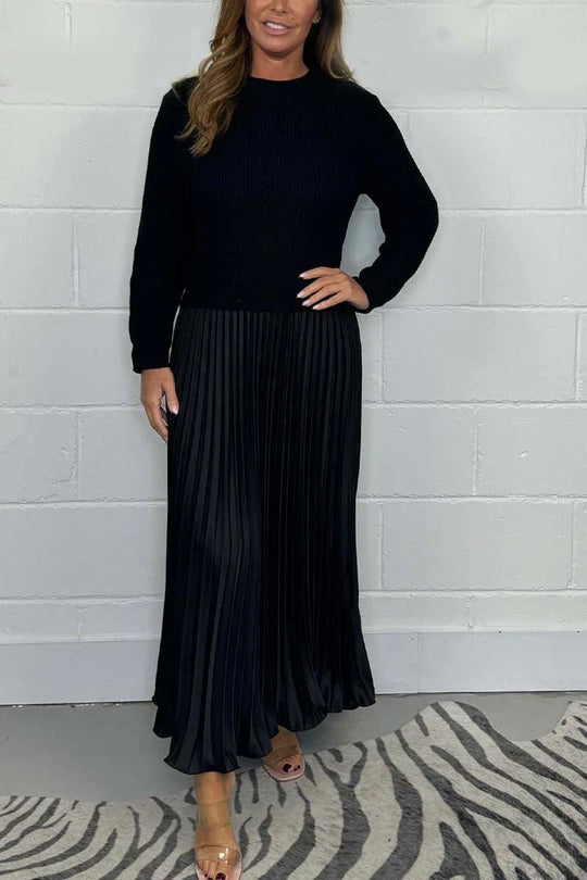 Miranda - Elegante y bonito vestido plisado con cuello redondo para mujer